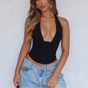 White Fox Boutique Black Halter V-Neck Camisole